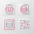 Set line Neural network, Server, Data, Cloud technology data transfer and Chat bot icon. Vector Royalty Free Stock Photo