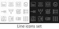 Set line Neural network, Server, Data, Funnel filter, Binary code, Web developer programming, and Processor CPU icon Royalty Free Stock Photo