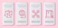 Set line Neural network, Social network, Drone flying and 3D printer. White rectangle button. Vector