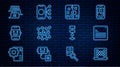 Set line Neural network, Web developer programming code, Chat bot, Algorithm and icon. Vector Royalty Free Stock Photo