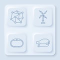 Set line Neural network, Wind turbine, Smartwatch and Electric car. White square button. Vector