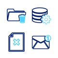 Set line New, email incoming message, Delete file document, Setting database server and folder icon. Vector Royalty Free Stock Photo