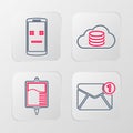 Set line New, email incoming message, IV bag, Cloud database and Dead mobile icon. Vector Royalty Free Stock Photo