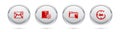 Set line New, email incoming message, Server setting, Delete folder and Clock 24 hours. Silver circle button. Vector Royalty Free Stock Photo