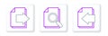 Set line Next page arrow, and Document with search icon. Vector