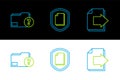 Set line Next page arrow, Unknown document folder and Document protection concept icon. Vector