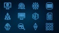 Set line NFT blockchain technology, Binary code, Cyber security, Digital crypto art, Monitor with store app, and icon Royalty Free Stock Photo