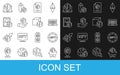 Set line NFT Digital crypto art, Binary code, contract, Laptop with store app and icon. Vector