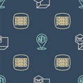 Set line NFT Digital crypto art, Binary code and on seamless pattern. Vector Royalty Free Stock Photo