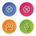 Set line No alcohol, Smoking, Donate or pay your zakat and Hands praying position. Color circle button. Vector