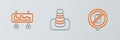 Set line No cell phone, Road traffic sign and Traffic cone icon. Vector Royalty Free Stock Photo