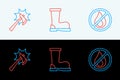 Set line No fire, Firefighter axe and boots icon. Vector Royalty Free Stock Photo