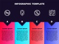 Set line No fishing, Inflatable boat, and Folded map. Business infographic template. Vector