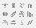 Set line No smoking, Candy, Healthy breathing, Electronic cigarette, Cigarette butt and Smoking icon. Vector Royalty Free Stock Photo