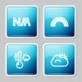 Set line Not applicable, Rainbow, Meteorology thermometer and Sun and cloud icon. Vector
