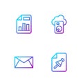 Set line Note paper with push button, Mail and e-mail, Document graph chart and Cloud database. Gradient color icons Royalty Free Stock Photo