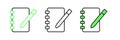 Set line Notebook icon isolated on white background. Spiral notepad icon. School notebook. Writing pad. Diary for school