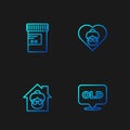 Set line Nursing home, , Medicine bottle and pills and Grandmother. Gradient color icons. Vector