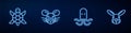 Set line Octopus, Turtle, Rat head and Rabbit. Glowing neon icon on brick wall. Vector Royalty Free Stock Photo