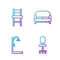 Set line Office chair, Shower, Chair and Sofa. Gradient color icons. Vector