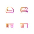 Set line Office desk, , Armchair and Sofa. Gradient color icons. Vector