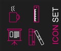 Set line Office folders with papers and documents, Presentation financial board graph, schedule, chart, diagram