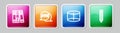 Set line Office folders, XYZ Coordinate system, Geometric figure Cylinder and Pencil. Colorful square button. Vector