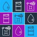 Set line Oil drop, Eco fuel canister and Barrel oil leak icon. Vector