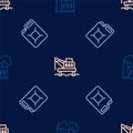 Set line Oil and gas industrial factory, Canister for gasoline and platform the sea on seamless pattern. Vector Royalty Free Stock Photo