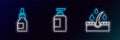 Set line Oil for hair care treatment, bottle and Bottle of shampoo icon. Glowing neon. Vector