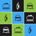 Set line Oil tank storage, Location and gas station and Gasoline pump nozzle icon. Vector Royalty Free Stock Photo