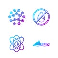 Set line Oil tanker ship, Atom, Molecule oil and No oil drop. Gradient color icons. Vector Royalty Free Stock Photo