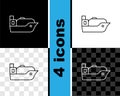 Set line Oil tanker ship icon isolated on black and white, transparent background. Vector Royalty Free Stock Photo