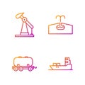 Set line Oil tanker ship, Oil railway cistern, Oil pump or pump jack and Oilfield. Gradient color icons. Vector Royalty Free Stock Photo