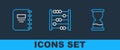 Set line Old hourglass, Notebook and Abacus icon. Vector Royalty Free Stock Photo