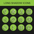 Set line Old hourglass with sand, Arrow, Location, Layers, Clock, Intersection point and icon. Vector