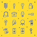 Set line Old key, Digital door lock, Key, Undefined, House under protection, Bicycle, Password and broke inside of