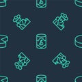 Set line Olives in can, Bullfight, matador and Cheese on seamless pattern. Vector