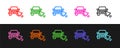 Set line Online car sharing icon isolated on black and white background. Online rental car service. Online booking Royalty Free Stock Photo