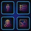 Set line Online education, Computer network, Microphone and Task list. Gradient color icons. Vector