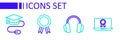 Set line Online education with diploma, Headphones, and Graduation cap mouse icon. Vector