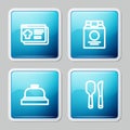 Set line Online ordering and delivery, , Hotel service bell and Knife spoon icon. Vector