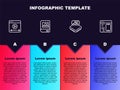 Set line Online play video, Books about programming, Processor with microcircuits CPU and Software. Business infographic
