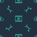Set line Online play video, Microphone with stand and Music streaming service on seamless pattern. Vector Royalty Free Stock Photo