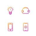 Set line Online play video, Mobile phone, Light bulb with concept of idea and Headphones. Gradient color icons. Vector Royalty Free Stock Photo