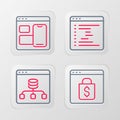 Set line Online shopping on screen, Server, Data, Browser window and Web developer programming code icon. Vector Royalty Free Stock Photo