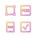 Set line Open book, Calculation, Chalkboard with diagram and Equation solution. Gradient color icons. Vector