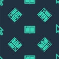 Set line Open book, Supermarket building and Pixel arrow cursor on seamless pattern. Vector Royalty Free Stock Photo