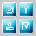 Set line Open in new window, Hammer, Loading and Unknown document icon. Vector Royalty Free Stock Photo