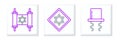 Set line Orthodox jewish hat with sidelocks, Torah scroll and Star of David icon. Vector Royalty Free Stock Photo